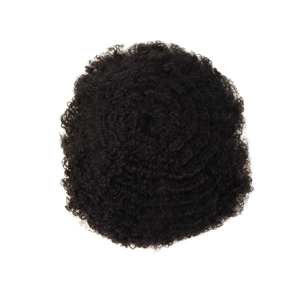 Afro Kinky Curly  6mm Toupee for Black Men Human Hair African American Wigs Full Lace  8x10inch Mens Curly Wig