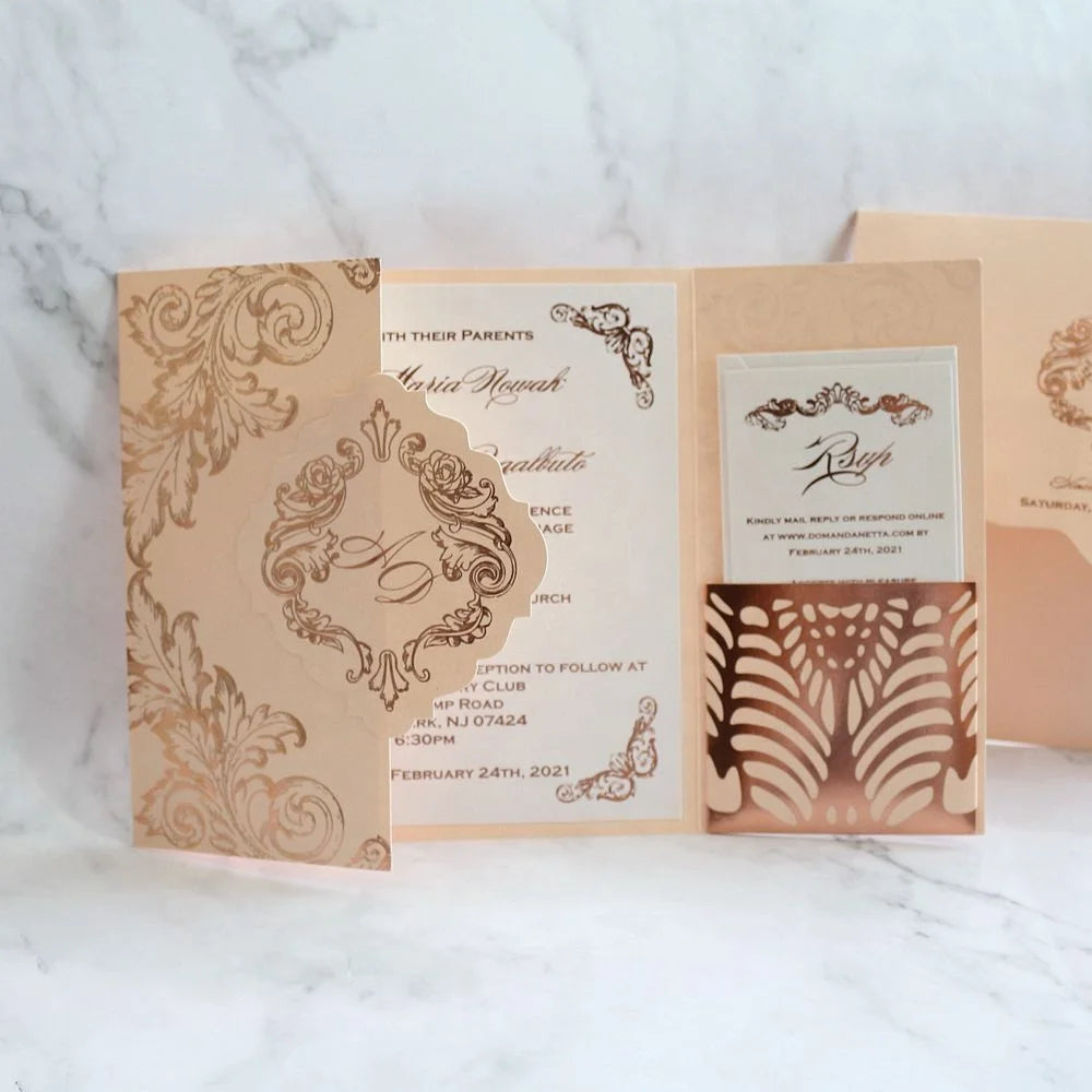 Good Price and Elegant Rose Gold Wedding Invitation Cardstock Invitation