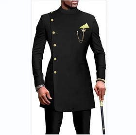 2026 African Design Slim Fit Men Suits for Wedding Groom Tuxedos Black Suits Best Man Black Prom Party Blazer Pant MS533