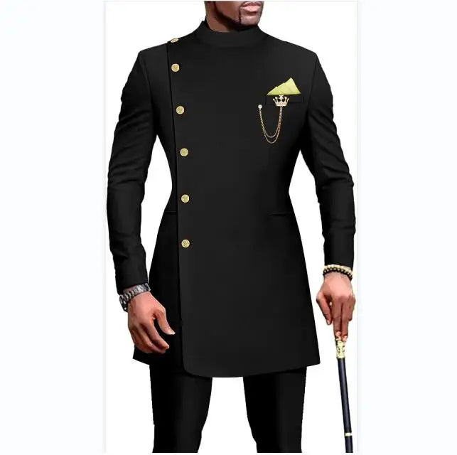 2026 African Design Slim Fit Men Suits for Wedding Groom Tuxedos Black Suits Best Man Black Prom Party Blazer Pant MS533