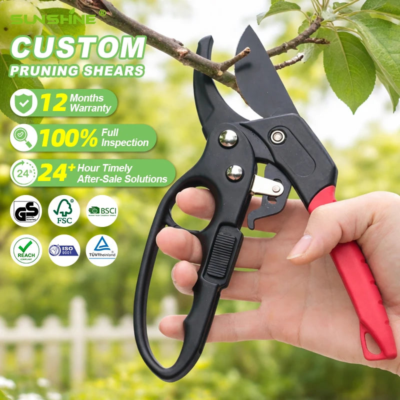SUNSHINE Garden Pruning Shear High Carbon Steel Scissors 8'' Gardening Plant Scissor Branch Secateurs SK-5 Blade