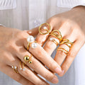 New Female Adjustable 18K Gold PVD Plated 316L Stainless Steel Rings Finger Chunky Wedding Statement Jewelry Zircon Ring