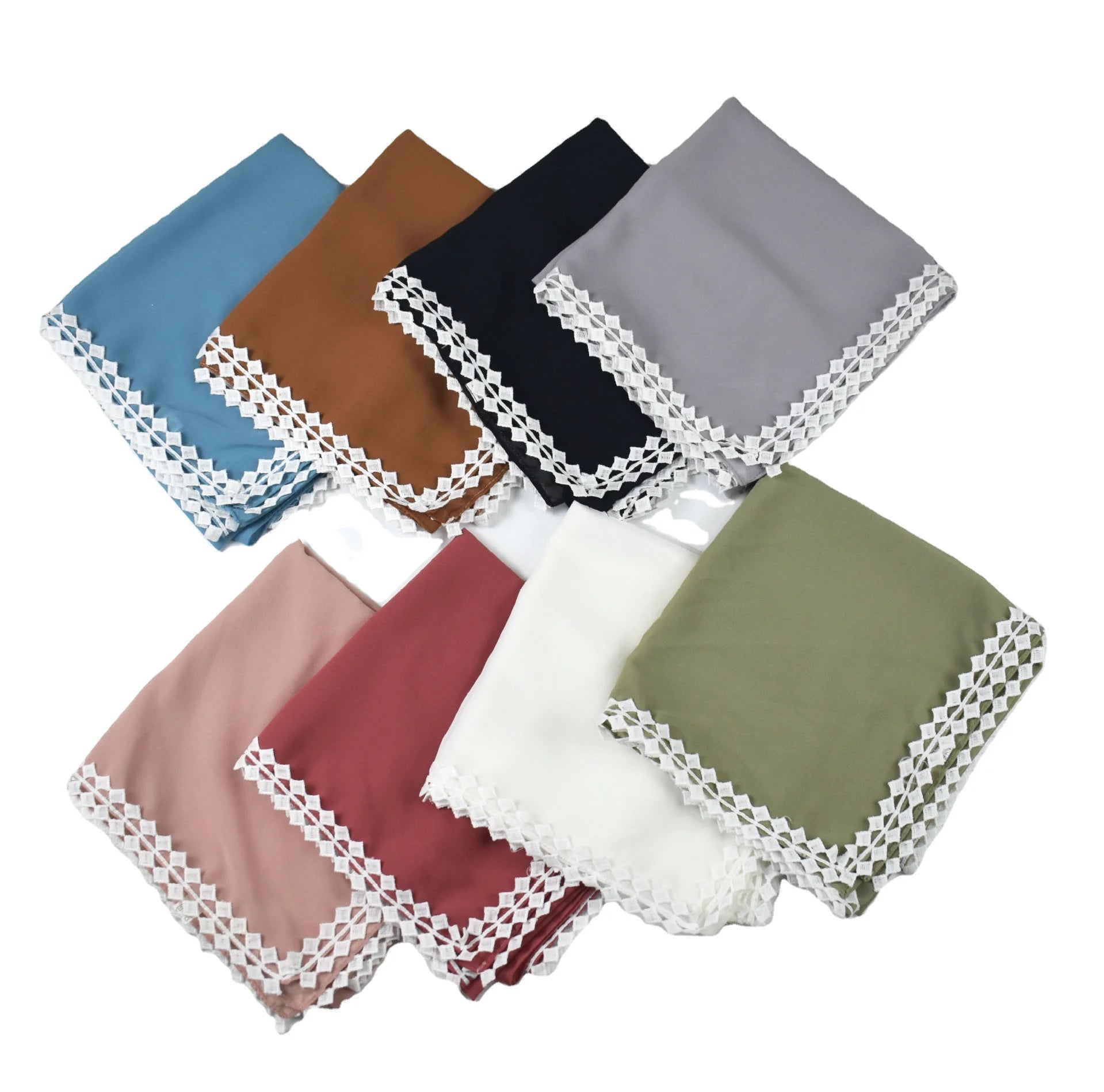 Solid Pearl Chiffon Muslim Scarf Small Fresh Lace Square Shawl Middle Eastern Malay Women's Headband Hijab