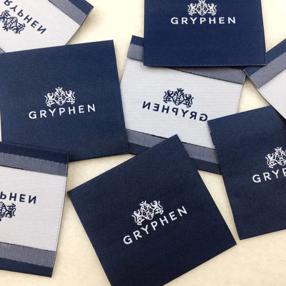 Luxury Fashion Polyester Woven Label High-density End Fold Brand Label Customized Recyclable Eco-Friendly Clothing Bags Shoes