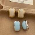 Wholesale Pastel Resin Stud Earrings Two Tone Metal Frame Oval Ear Studs Trendy Minimalist Women Jewelry