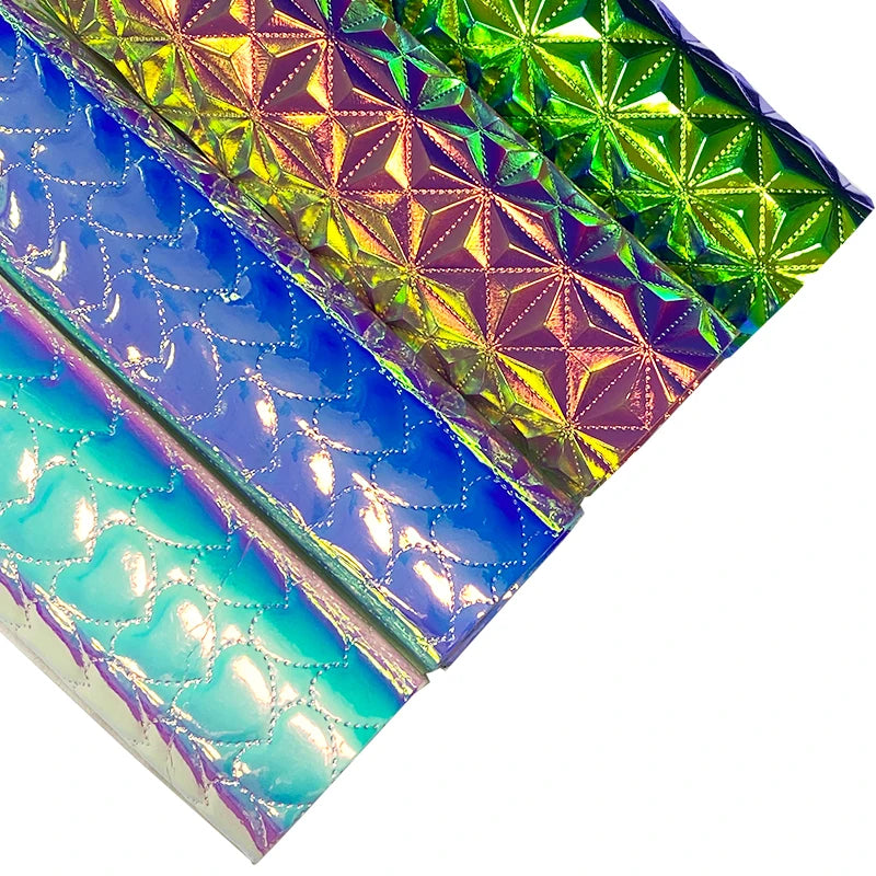 0.5-0.6mm Holographic  Heart Pattern Embossed Faux Leather Fabric Synthetic Leather for Diy Making Bag Shoes Crafts