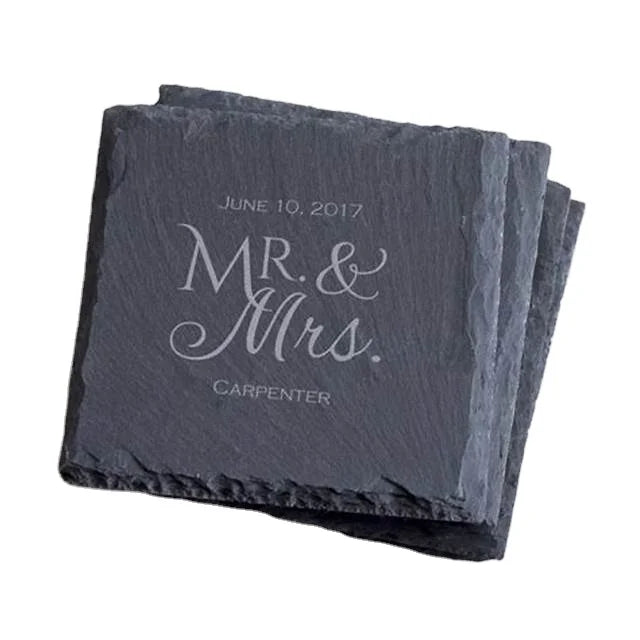 2026 New Custom Non-Slip Eco-Friendly Nordic Style Bar Kitchen Coasters Set 4 Inch Black Slate Bulk Untersetzer Mats Pads