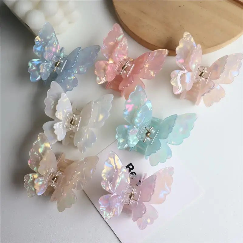 Handmade Acetate Women's Fashion Hair Accessories Creative Colorful Double-Layer Butterfly Hair Clip Jelly Color 6.5cm Hair Claw