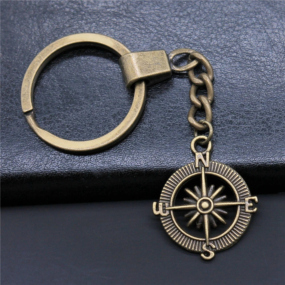 WYSIWYG 24mm Antique Silver Plated Antique Bronze Plated Zinc Alloy Compass Keychain for Gift P2-ABD-C10840