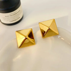 Instagram Titanium Steel 18K Gold Stainless Steel Smooth Face Earrings Fashion Jewelry New Large Rivet Earrings