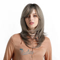 Fast Delivery  Daily Use Natural Layered Ash Grey Synthetic Hair Wigs with Bangs for Black White Women Fringe Wig