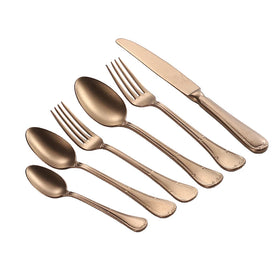 Spoon and Fork Modern Stonewashed Stainless Steel 304 Rose Gold Matt Flatware Set for Back to School and Wedding