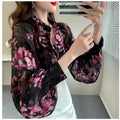 2025 Butterfly Print Chiffon Blouse Shirt Long Sleeve Women Blusas Mujer De Moda Womens Tops 6960#