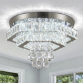 Modern K9 Crystal LED Double Layer Ceiling Light Chandelier Stylish Pendant Lighting for Bedroom Living Room Kitchen Hallway