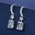 925 Sterling Silver Rhodium Plated Cubic Zirconia 8x11mm Emerald Cut Classic Dangle Charm Earrings Gifts for Women