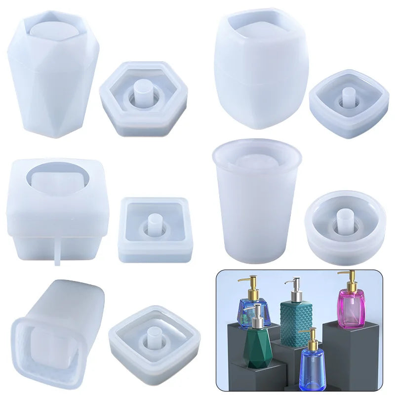 Multiple Shape Large Jar Mold with Pump Storage Lotion Dispensers Resin Silicone Molds for Kitchen Bathroom Soap Dispenser Mold