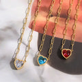 Simple Gold Plated Titanium Steel Cz Heart Pendant Necklace Stainless Steel Ruby Heart Necklace for Party