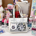 Transparent Window Otaku Tote Bag PU Crossbody Bag with Clear Display Window for Pins and Badges
