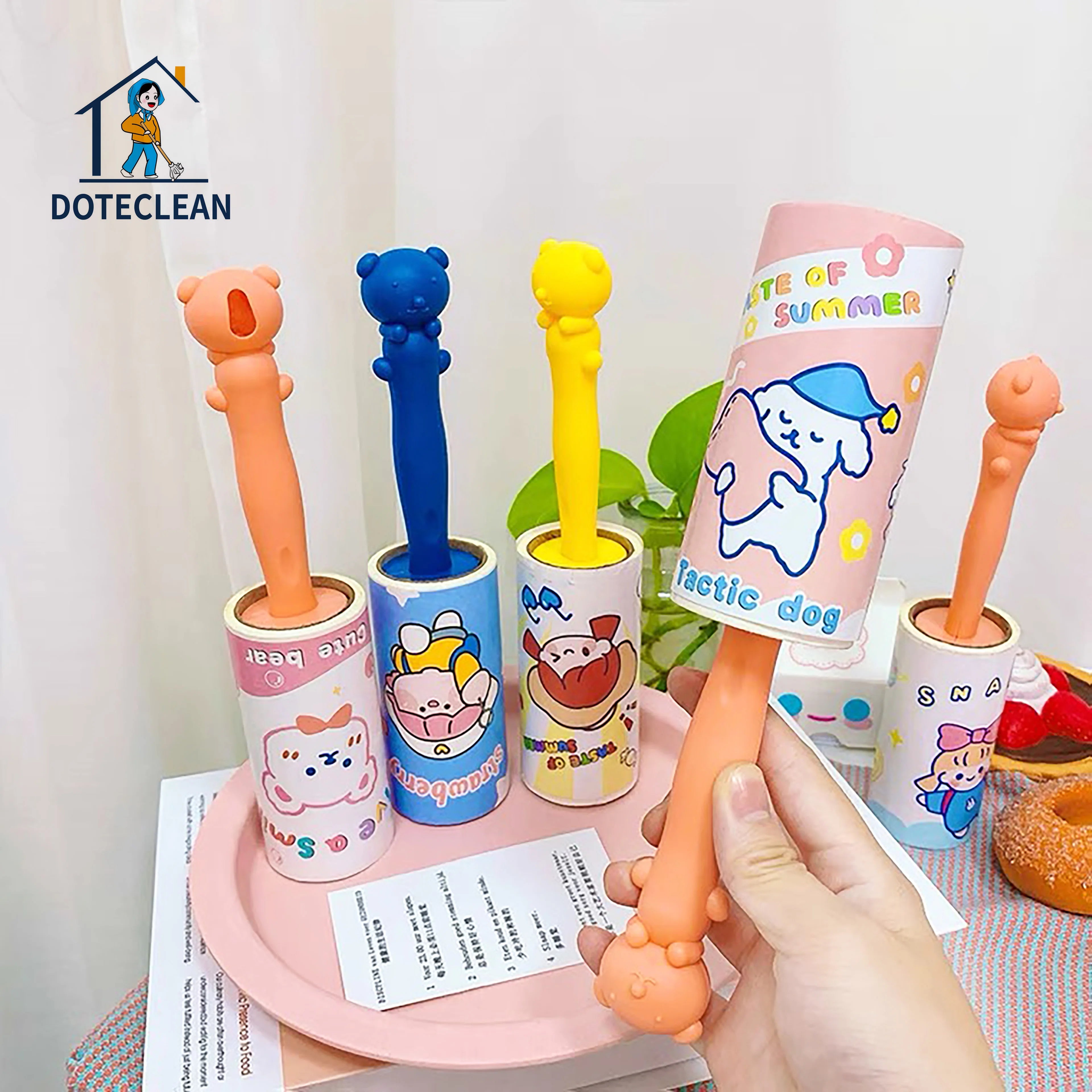 Manual Plastic Lint Roller with Slant Tear Sticker Carpet Clothes Cleaner Tape for Effective Removal