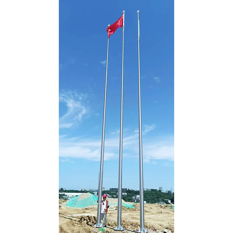 RICJ Supply Silver Spinning Outdoor Free Standing 8m 9m 10m Aluminium Flag Pole Stainless Steel Electric Flagpole