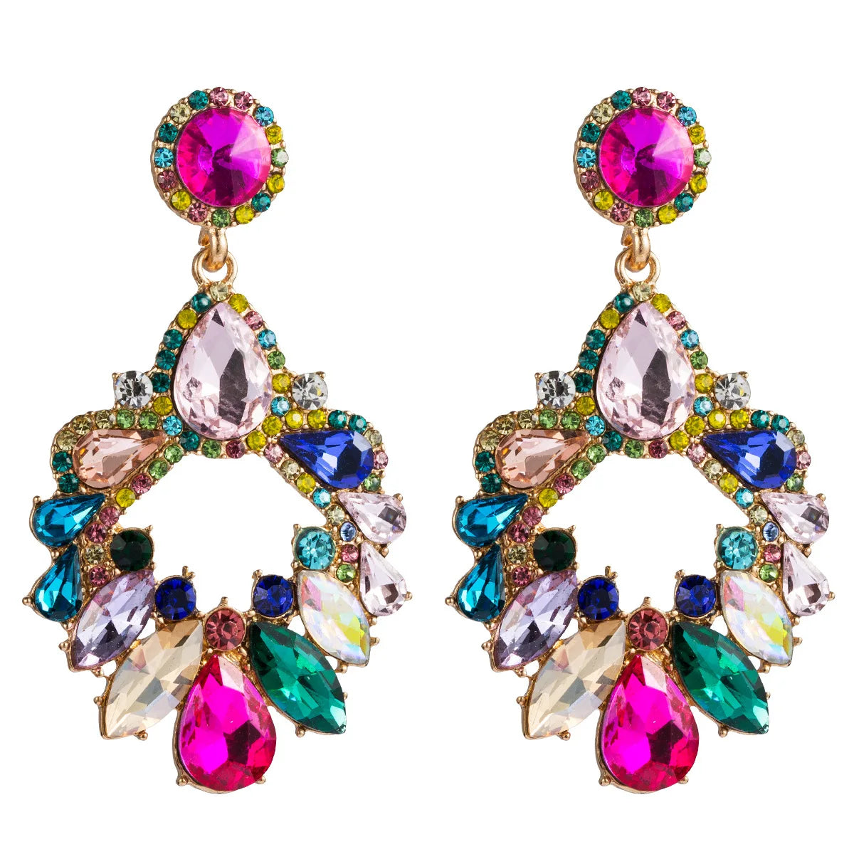 Fashion Jewelry Boho Vintage Color Rhinestone Glass Drill Dangle Earrings Luxury Jeweled Pendant Earrings for Women