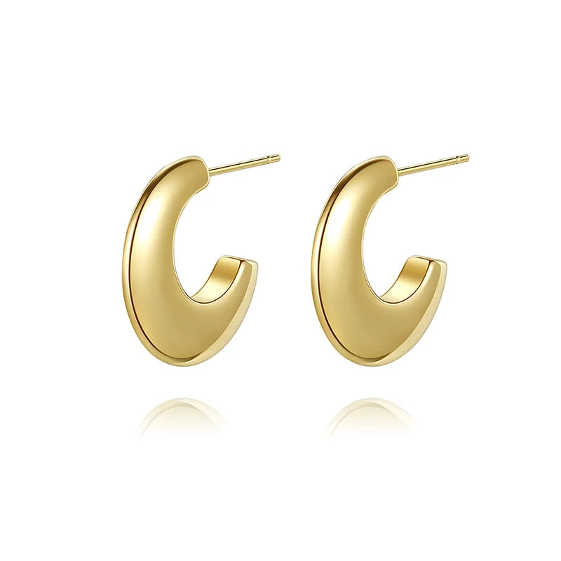 High Quality Hypoallergenic Women 18k Gold Plated Stainless Steel C-shape Stud Earrings Jewelry for Women