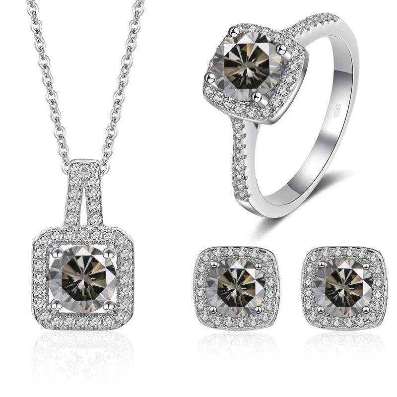 Fancy Style 925 Silver Jewelry Set with 1ct Color Moissanite Pendant  Ring Earring Factory Wholesale Price