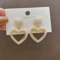 New Trendy Gold Plated Heart Shaped Earrings Jewelry Korean Style Geometric Heart Pearl Earrings for Women