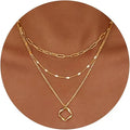 JOYFFO Women's Layered Gold Necklaces Stackable Dainty 14K Gold Silver Choker Pendant Trendy Circle Paperclip Chain Fashion