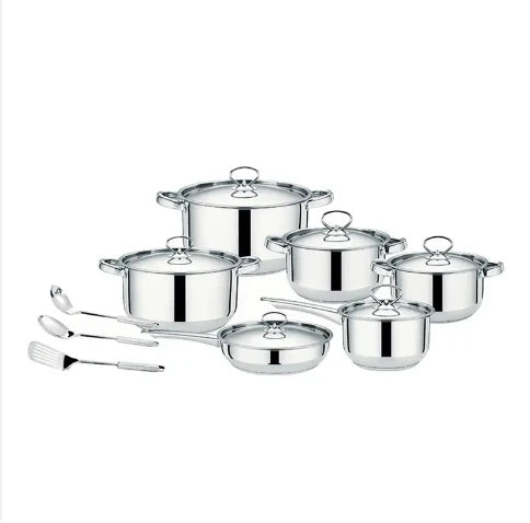 Wholesale 15Pcs  410 Stainless Steel Cooking  Pan Pots Double Bottom Cookware Sets