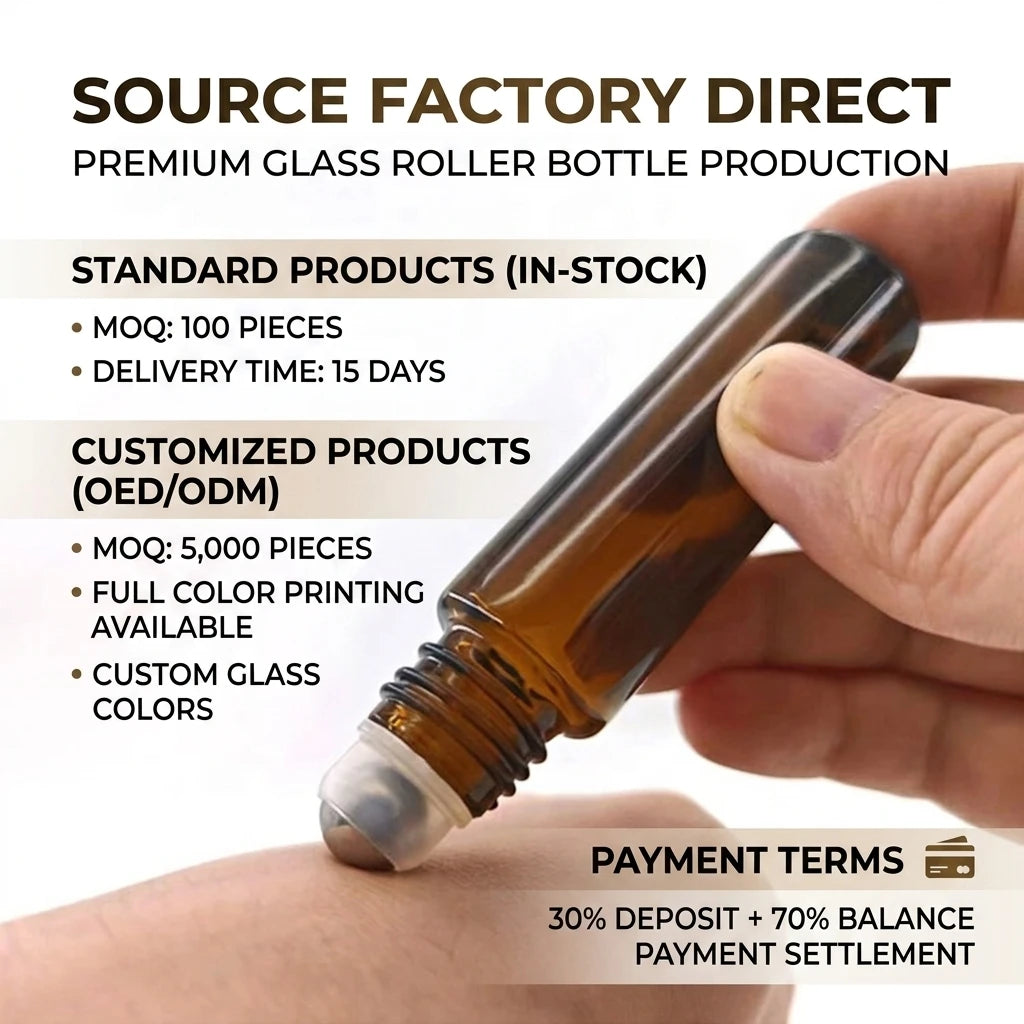 Essential Oil Roll on Bottle Cosmetic Packaging 10ml Amber Glass Deodorant Roller Travel Bottle