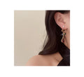 French Retro Literary Oil Painting Style Hand Earrings Female Fashion Asymmetric Design Unique Natural Stone Earrings