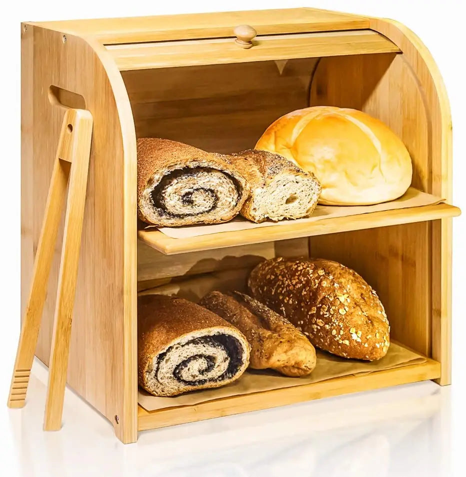 Custom Bamboo Bread Box Eco-Friendly BPA-Free Natural Wood Storage for Food Flexible Nutcrackers Holiday Decorative Design