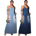 Y218529 Trendy Plus Size Jeans Dresses Women Casual Sleeveless Spaghetti Strap Long Denim Dresses for Women Maxi Dress Ladies