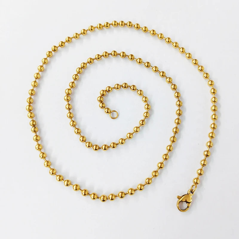 Hip-hop Stainless Steel Metal Ball Chain Necklace Jewelry 18k Gold Plated Round Beads Chain Waterproof Jewelry MSC-0006