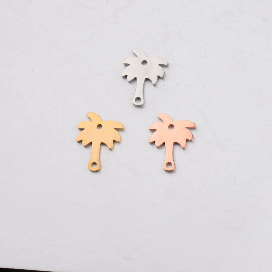 BASQUESUN Factory Wholesale Custom Stainless Steel Coconut Tree Mirror DIY Customizable Engraved Pendant Accessory 11.5 * 15mm
