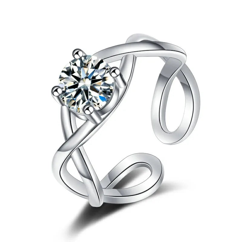 Luxury Sparkling Twist Band Zircon Diamond Wedding Ring for Bridal Platinum Plated Open Adjustable Ring Wedding Band