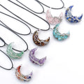 Tree of Life Wire Wrapped Crescent Moon Pendant Necklace Reiki Healing Crystal Stone Necklaces Natural Gemstone Quartz Jewelry