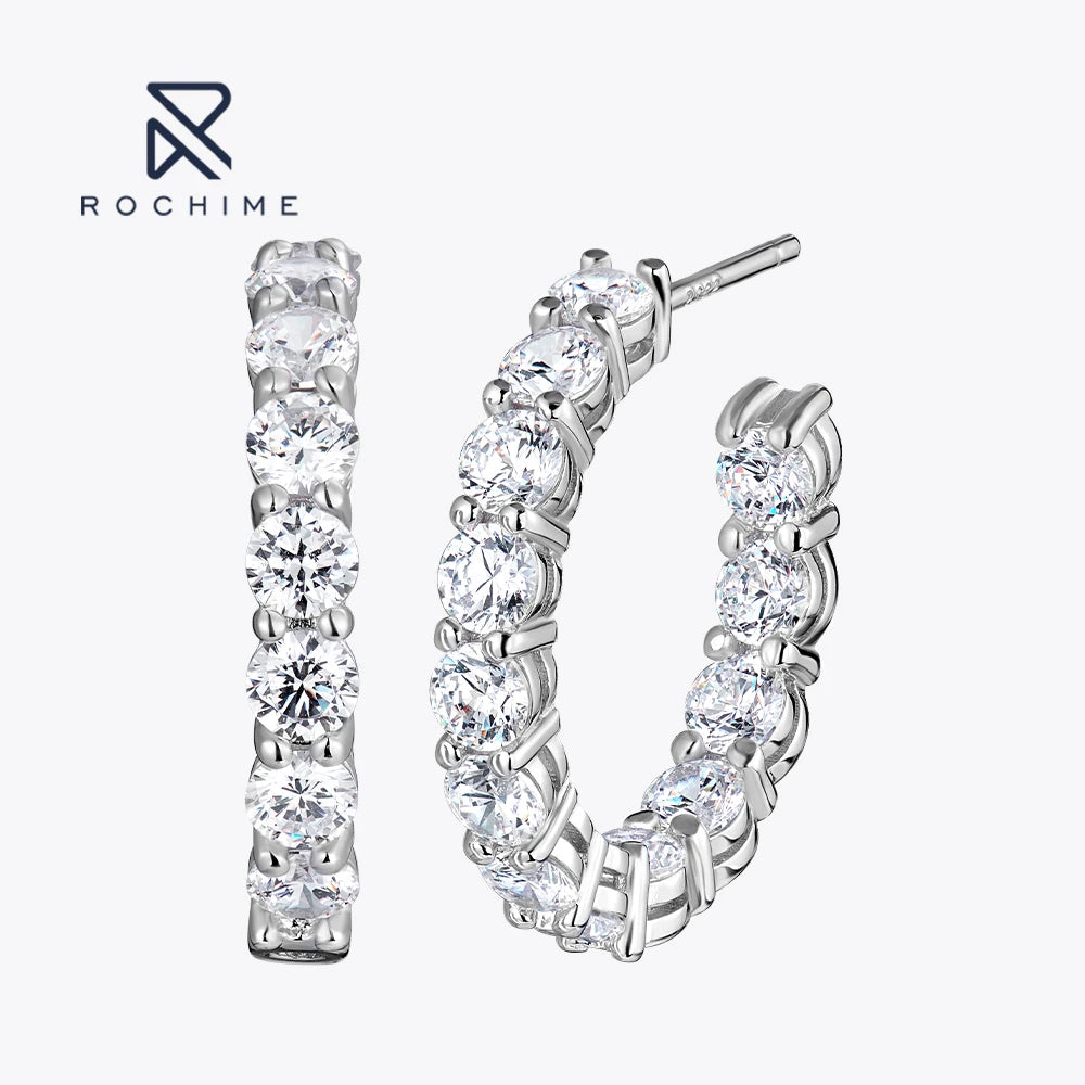 Rochime Round Brilliant Hoop Earrings  925 Sterling Silver Rhodium Plated 5a Zircon Jewelry for Women