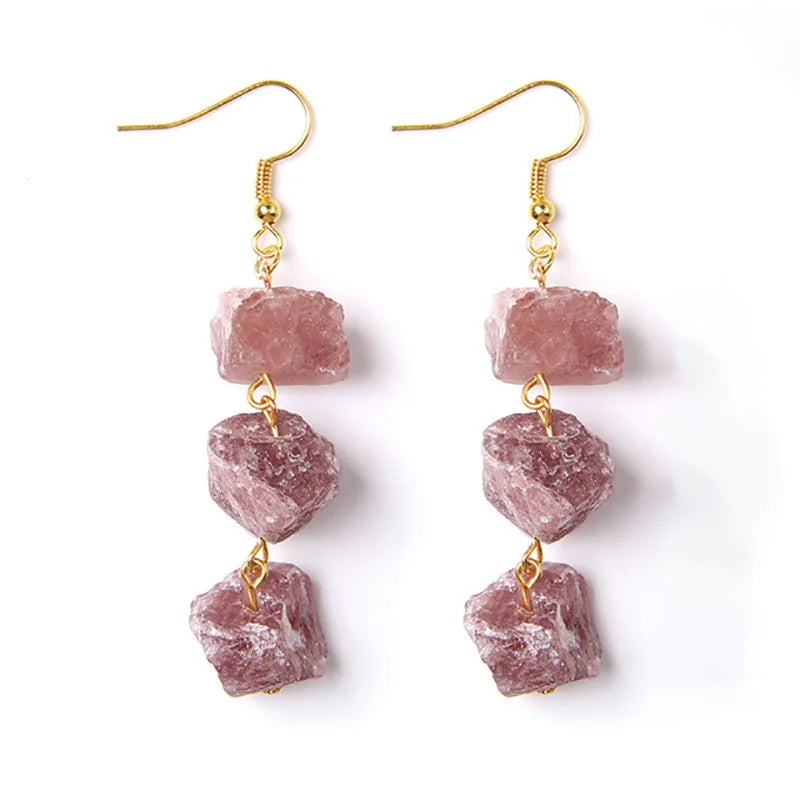 Natural Raw Crystals Healing Stones Citrine Amethyst Rose Clear Quartz Aquamarine Chakra Raw Stone Earrings