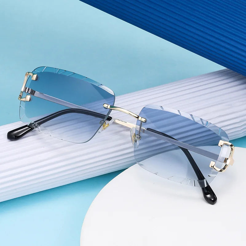 European American 6018 Ins Style Street Fashion Sunglasses Square Beveled Cross-Border Gold Glass Lens with Metal Frame