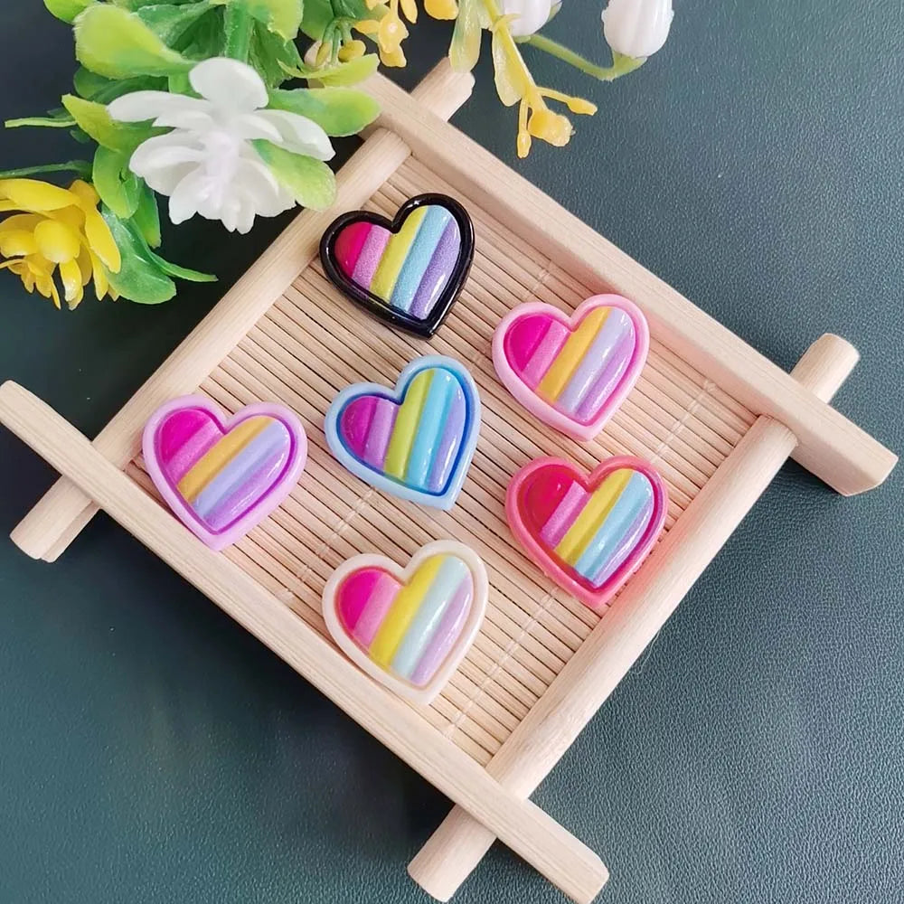 Colorful Resin Mini Rainbow Heart Flatback Figurines Scrapbook DIY Crafts Home Decor Accessories