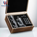 HUAHANGNA Unique Wholesale 750ml Twisted Liquor Crystal Glass Whiskey Decanter and Stone Gift Set with Wooden Box for Whisky