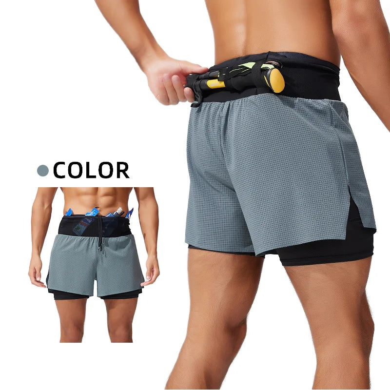 Custom Men's Trail Running Shorts with Gear Storage Belt and Compression Liner for Hiking Trekking Outdoor Endurance Sports