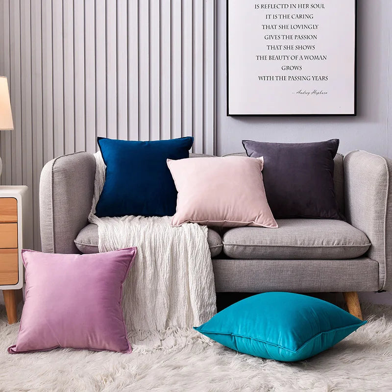 Cuddly Solid Color Velvet Pillow Cover Cozy Polyester Velvet Pillowcase Decor Throw Pillow Cover Home Bedhead Quilted Pillowcase