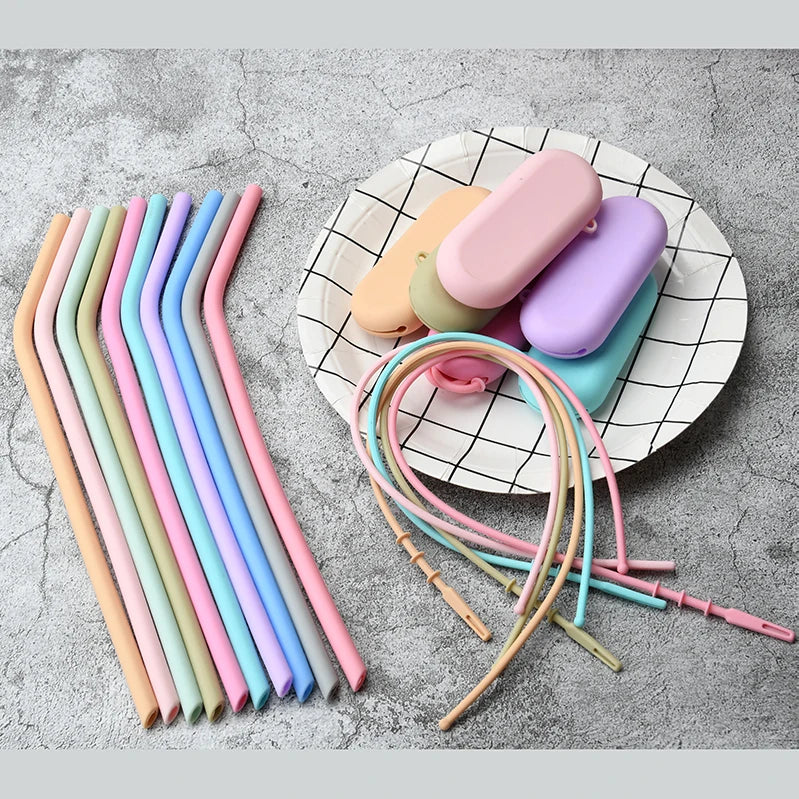 Factory Wholesale  Food Grade Reusable Silicone Rubber Eco Friendly Straw for Drinking Silicone Straws Portable