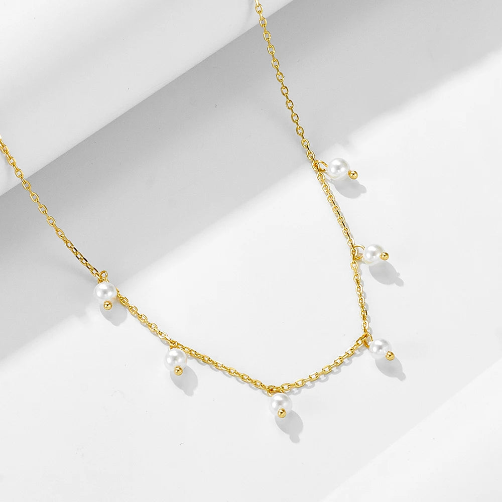 Fashion 925 Silver Jewelry Wholesale 925 Sterling Silver Small Real Pearl Natural Freshwater Pearls Gold Plated Necklaces Women