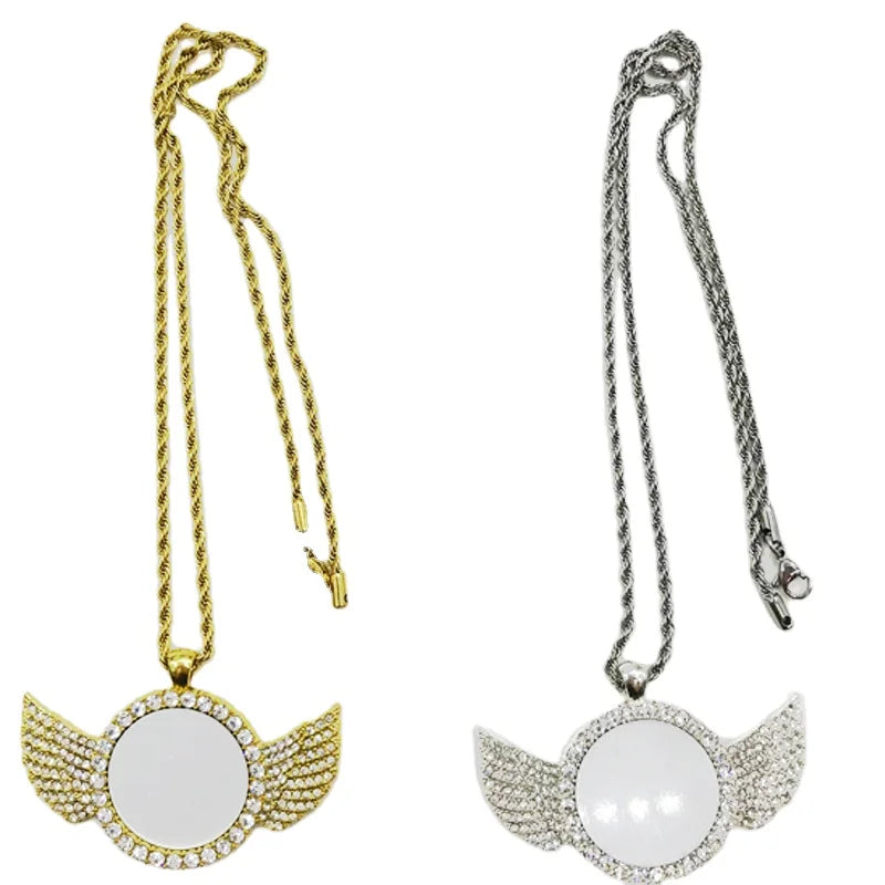 Decor Modern Alloy Sublimation Blanks Angle Wing/Rotating Necklace Antique Gold Plating for Wedding Anniversary Graduation Mom