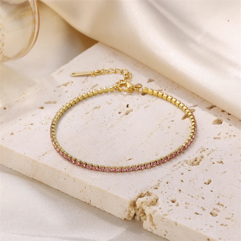 Trendy 18k Gold Plated Stainless Steel Pink Claw Chain Anklets for Women Summer Jewelry Anklets