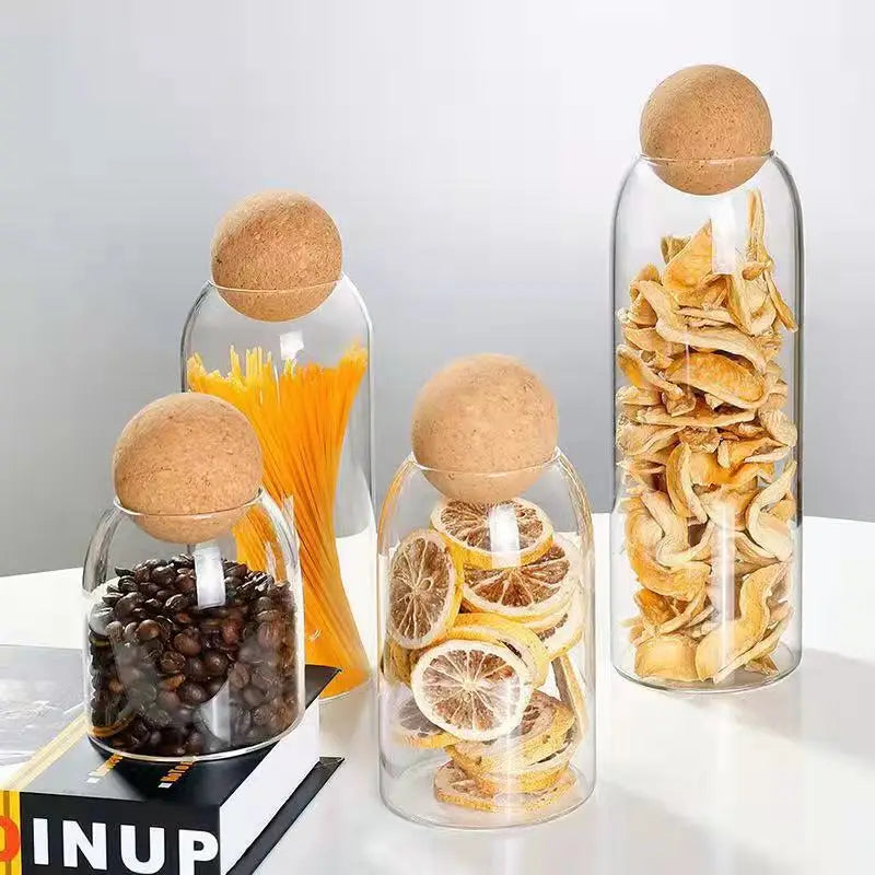 500/800/1200Ml Glass Jars With Cork Ball Lid Set Kitchen Food Terrarium Airtight Clear Storage Canisters